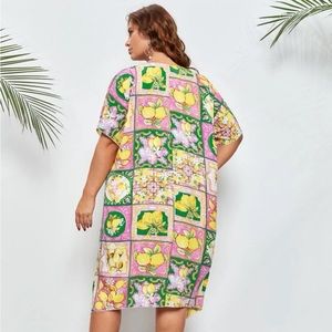 SHEIN plus fruit & floral print dolman sleeve tunic dress - 2XL